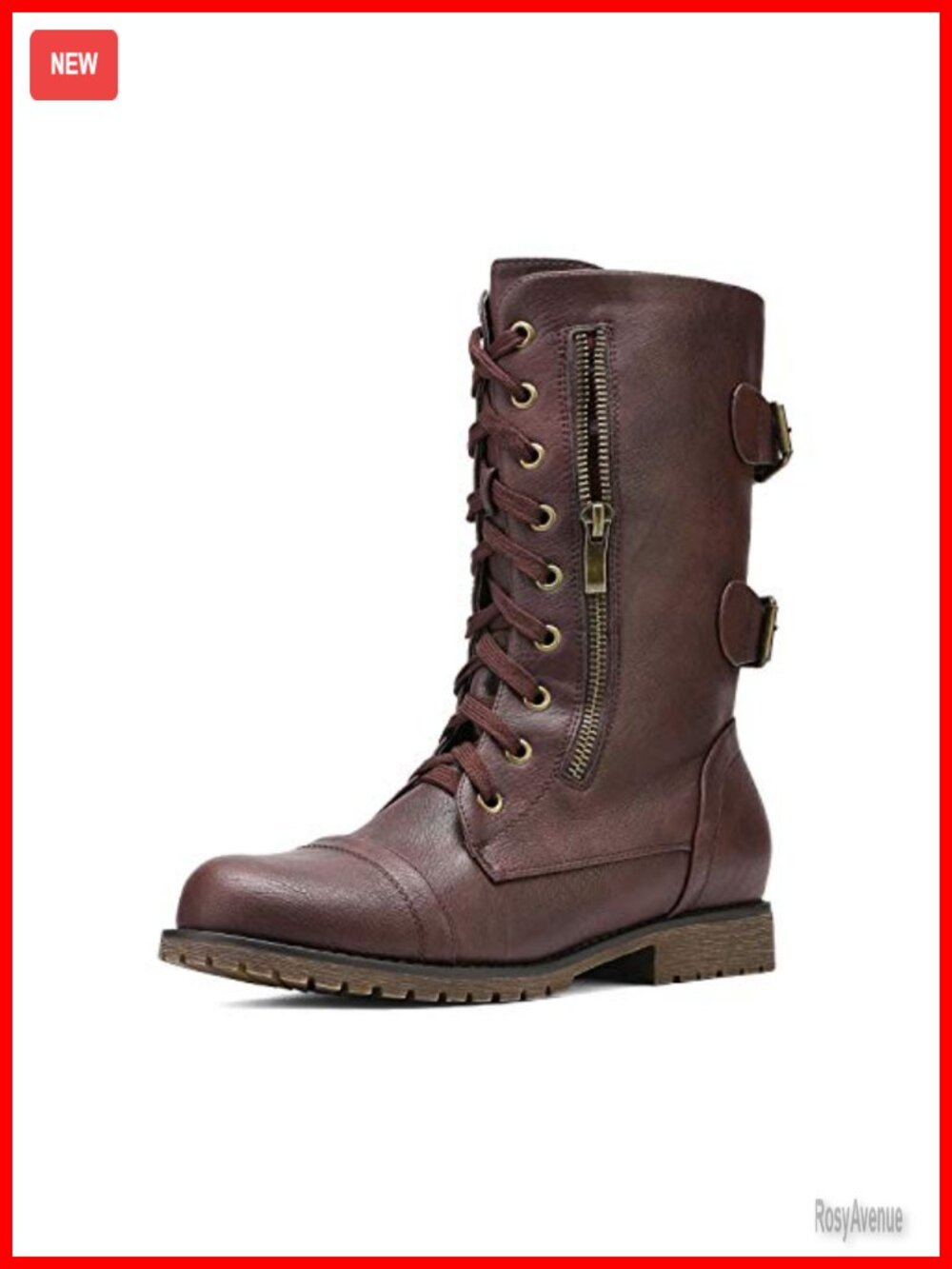 Women's Mid-Calf Lace-Up Combat Boots with Built-In Wallet Pocket & Non-Slip